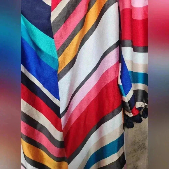 Trina Turk Amaris Off Shoulder Chevron 3/4 Bell Sleeve Shift Dress Colorful M - Picture 10 of 13